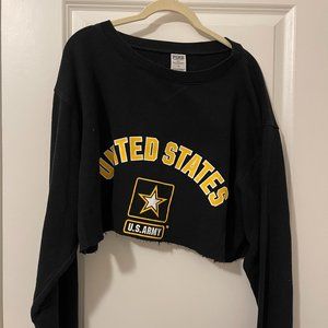 PINK US Army Cropped Crewneck Size L Black